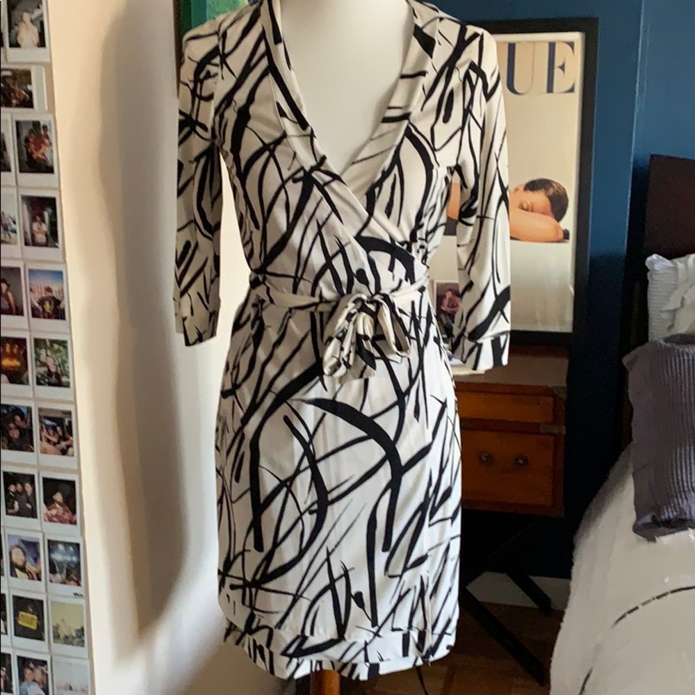 Pookie & Sebastian black and white wrap dress